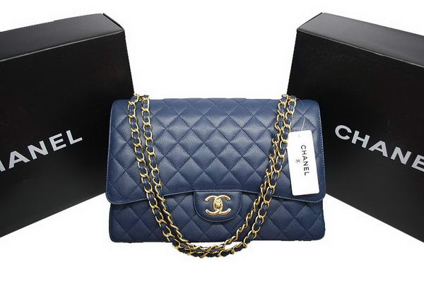Chanel Maxi Double Flaps Bag A36098 Blue Original Caviar Leather Gold