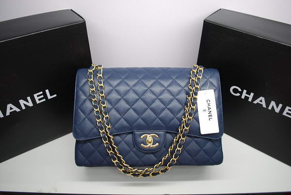 Chanel Maxi Double Flaps Bag A36098 Blue Original Caviar Leather Gold Chanel Maxi Double Flaps Bag A36098 Blue Original Caviar Leather Gold
