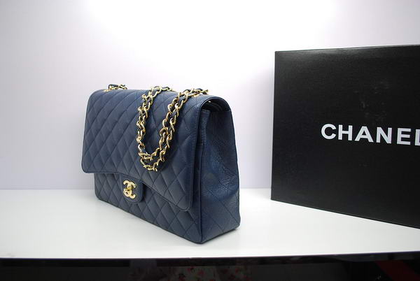 Chanel Maxi Double Flaps Bag A36098 Blue Original Caviar Leather Gold Chanel Maxi Double Flaps Bag A36098 Blue Original Caviar Leather Gold