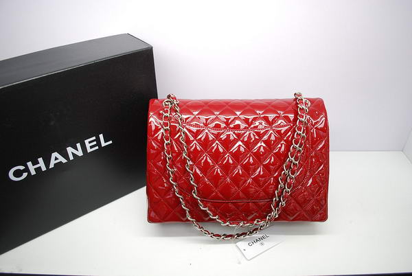 Chanel Maxi Double Flaps Bag A36098 Red Original Patent Leather Silver Chanel Maxi Double Flaps Bag A36098 Red Original Patent Leather Silver