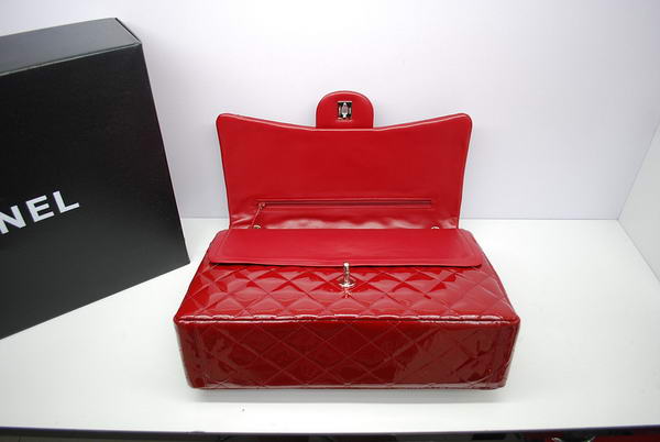 Chanel Maxi Double Flaps Bag A36098 Red Original Patent Leather Silver Chanel Maxi Double Flaps Bag A36098 Red Original Patent Leather Silver