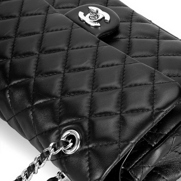 Chanel 2.55 Classic Series Flap Bag 1112 Black Leather Silver Hardware Chanel 2.55 Classic Series Flap Bag 1112 Black Leather Silver Hardware