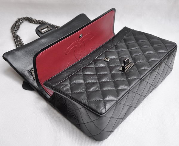 Chanel 2.55 Series Flap Bag Black with Silver-Gray Chain 30226 Chanel 2.55 Series Flap Bag Black with Silver-Gray Chain 30226