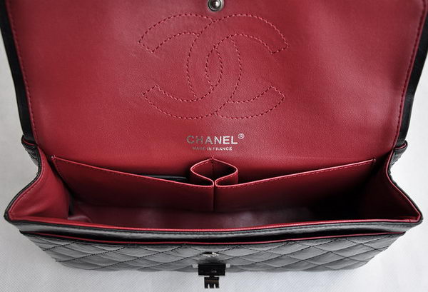 Chanel 2.55 Series Flap Bag Black with Silver-Gray Chain 30226 Chanel 2.55 Series Flap Bag Black with Silver-Gray Chain 30226