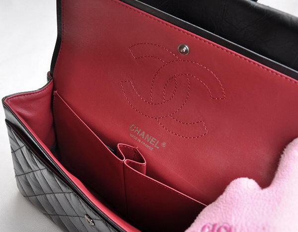 Chanel 2.55 Series Flap Bag Black with Silver-Gray Chain 30226 Chanel 2.55 Series Flap Bag Black with Silver-Gray Chain 30226