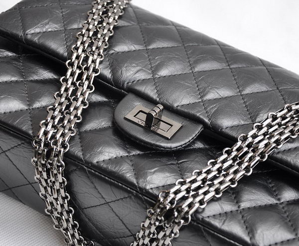 Chanel 2.55 Series Flap Bag Black with Silver-Gray Chain 30226 Chanel 2.55 Series Flap Bag Black with Silver-Gray Chain 30226