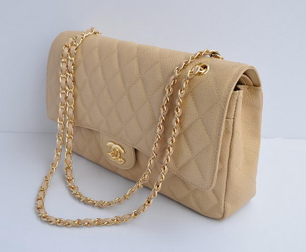 Chanel Classic 2.55 Series Apricot Caviar Golden Chain Quilted Flap Bag 1113 Chanel Classic 2.55 Series Apricot Caviar Golden Chain Quilted Flap Bag 1113
