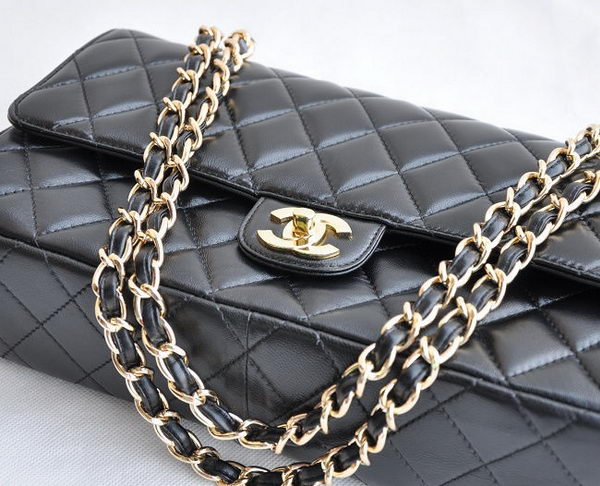Chanel Classic 2.55 Series Black Lambskin Golden Chain Quilted Flap Bag 1113 Chanel Classic 2.55 Series Black Lambskin Golden Chain Quilted Flap Bag 1113