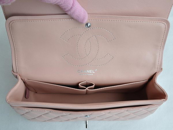 Chanel Classic 2.55 Series Pink Lambskin Silver Chain Quilted Flap Bag 1113 Chanel Classic 2.55 Series Pink Lambskin Silver Chain Quilted Flap Bag 1113