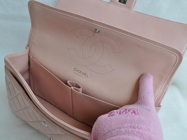 Chanel Classic 2.55 Series Pink Lambskin Silver Chain Quilted Flap Bag 1113 Chanel Classic 2.55 Series Pink Lambskin Silver Chain Quilted Flap Bag 1113