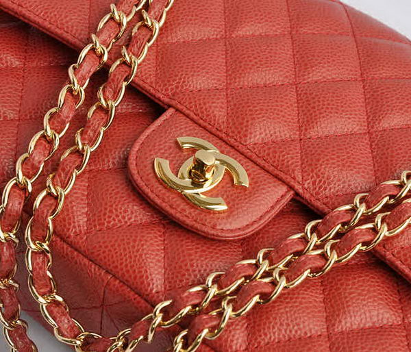 Chanel Classic 2.55 Series Red Caviar Golden Chain Quilted Flap Bag 1113 Chanel Classic 2.55 Series Red Caviar Golden Chain Quilted Flap Bag 1113