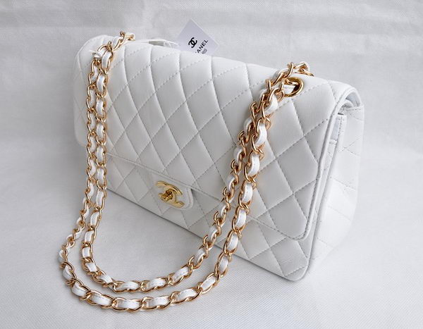 Chanel Classic 2.55 Series White Lambskin Golden Chain Quilted Flap Bag 1113 Chanel Classic 2.55 Series White Lambskin Golden Chain Quilted Flap Bag 1113
