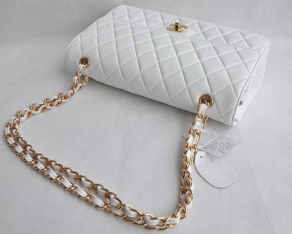 Chanel Classic 2.55 Series White Lambskin Golden Chain Quilted Flap Bag 1113 Chanel Classic 2.55 Series White Lambskin Golden Chain Quilted Flap Bag 1113