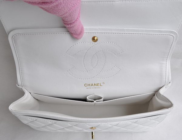 Chanel Classic 2.55 Series White Lambskin Golden Chain Quilted Flap Bag 1113 Chanel Classic 2.55 Series White Lambskin Golden Chain Quilted Flap Bag 1113
