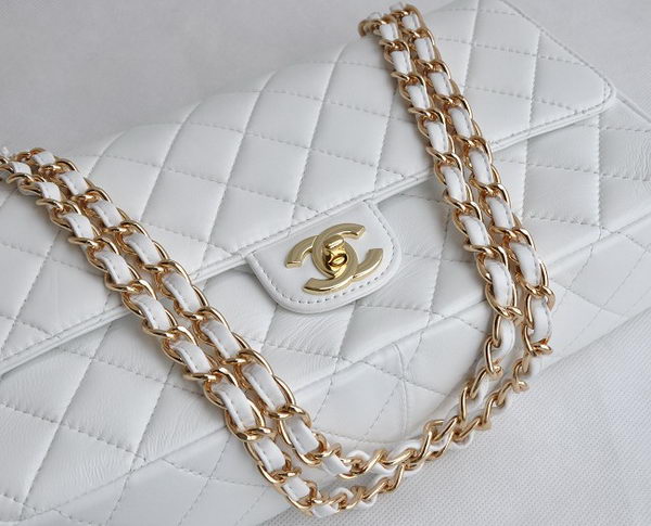 Chanel Classic 2.55 Series White Lambskin Golden Chain Quilted Flap Bag 1113 Chanel Classic 2.55 Series White Lambskin Golden Chain Quilted Flap Bag 1113