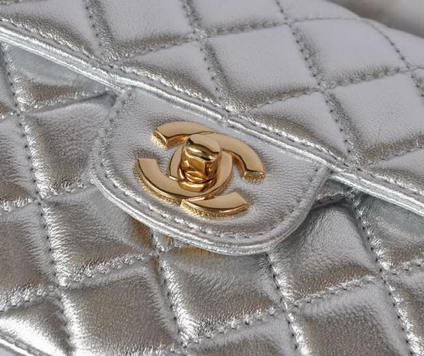 Chanel Classic Light Silver Lambskin Golden Chain Quilted Flap Bag Chanel Classic Light Silver Lambskin Golden Chain Quilted Flap Bag