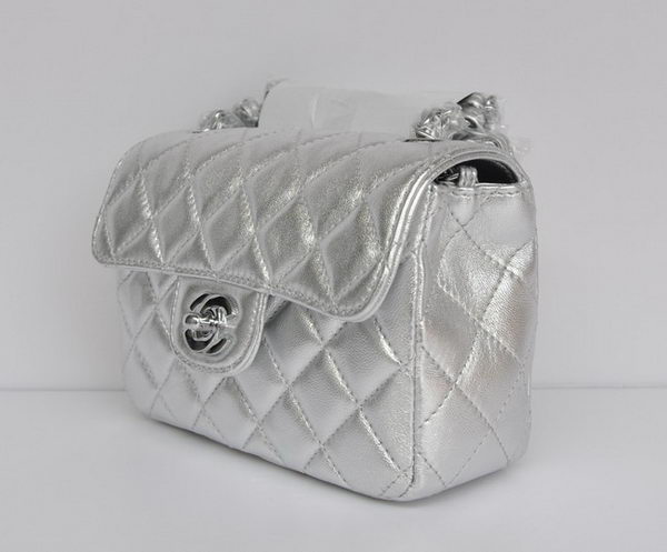 Chanel Classic Light Silver Lambskin Silver Chain Quilted Flap Bag 1115 Chanel Classic Light Silver Lambskin Silver Chain Quilted Flap Bag 1115