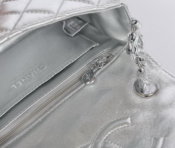 Chanel Classic Light Silver Lambskin Silver Chain Quilted Flap Bag 1115 Chanel Classic Light Silver Lambskin Silver Chain Quilted Flap Bag 1115