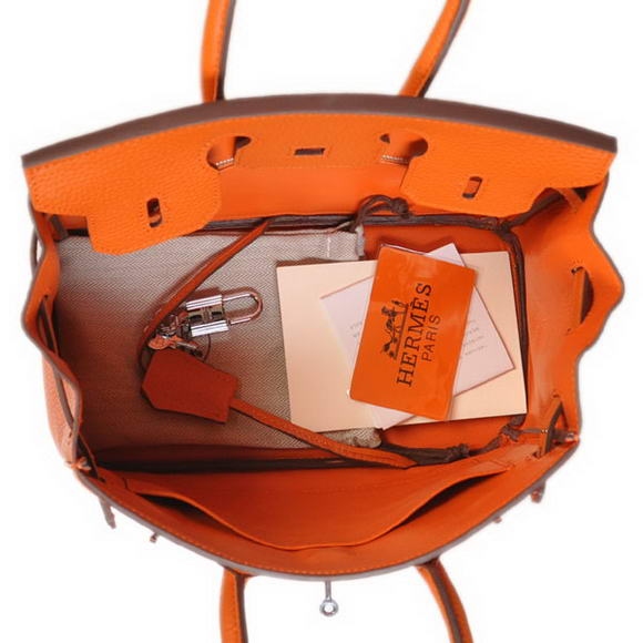 Hermes Birkin 25CM Tote Bags Togo Leather Orange Silver Hermes Birkin 25CM Tote Bags Togo Leather Orange Silver