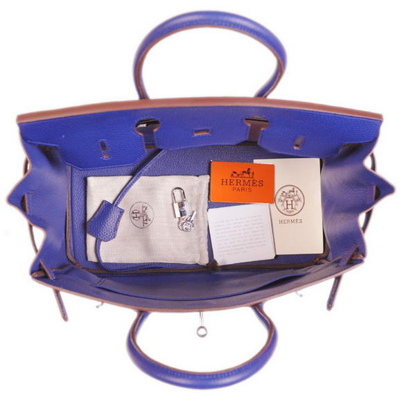 Hermes Birkin 35CM Tote Bags Togo Leather Blue Silver