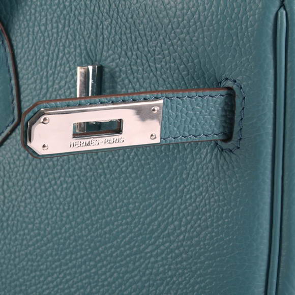 Hermes Birkin 35CM Smooth Leather Handbag 6089 Blue Silver Hermes Birkin 35CM Smooth Leather Handbag 6089 Blue Silver