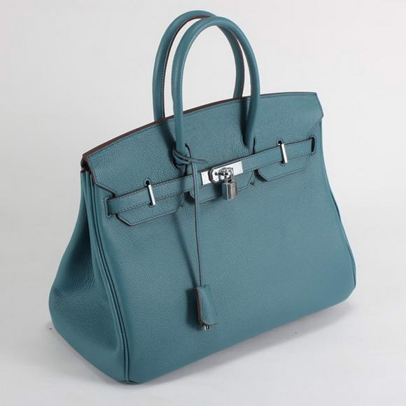 Hermes Birkin 35CM Smooth Leather Handbag 6089 Blue Silver Hermes Birkin 35CM Smooth Leather Handbag 6089 Blue Silver