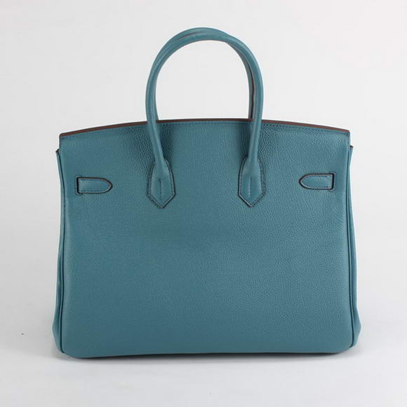 Hermes Birkin 35CM Smooth Leather Handbag 6089 Blue Silver Hermes Birkin 35CM Smooth Leather Handbag 6089 Blue Silver