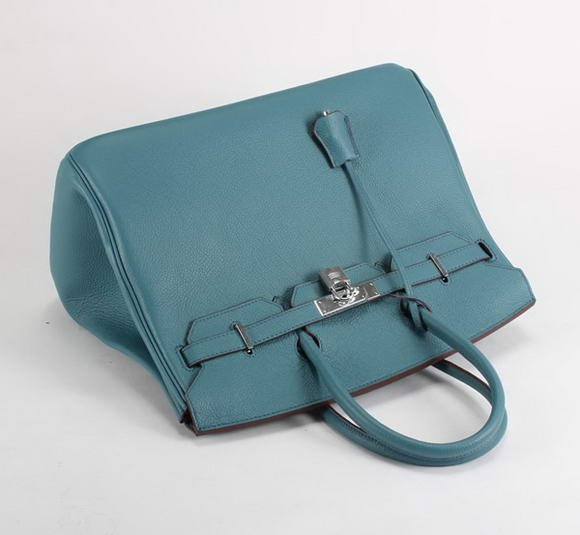 Hermes Birkin 35CM Smooth Leather Handbag 6089 Blue Silver Hermes Birkin 35CM Smooth Leather Handbag 6089 Blue Silver