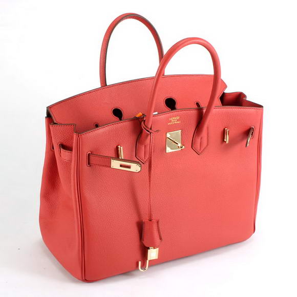 Hermes Birkin 35CM Smooth Leather Handbag 6089 Red Golden Hermes Birkin 35CM Smooth Leather Handbag 6089 Red Golden