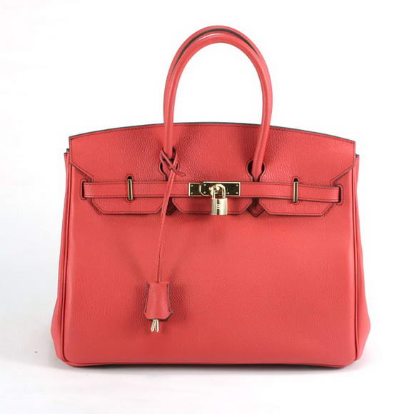 Hermes Birkin 35CM Smooth Leather Handbag 6089 Red Golden Hermes Birkin 35CM Smooth Leather Handbag 6089 Red Golden