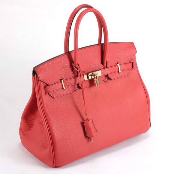 Hermes Birkin 35CM Smooth Leather Handbag 6089 Red Golden Hermes Birkin 35CM Smooth Leather Handbag 6089 Red Golden