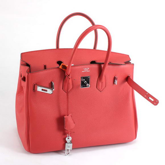 Hermes Birkin 35CM Smooth Leather Handbag 6089 Red Silver Hermes Birkin 35CM Smooth Leather Handbag 6089 Red Silver