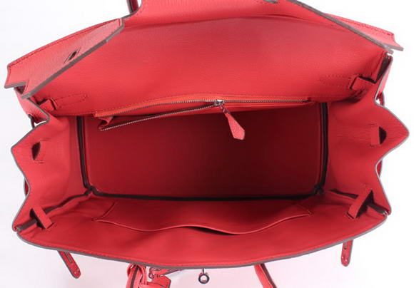 Hermes Birkin 35CM Smooth Leather Handbag 6089 Red Silver Hermes Birkin 35CM Smooth Leather Handbag 6089 Red Silver