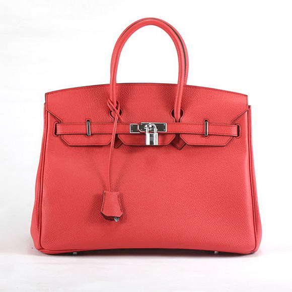Hermes Birkin 35CM Smooth Leather Handbag 6089 Red Silver Hermes Birkin 35CM Smooth Leather Handbag 6089 Red Silver