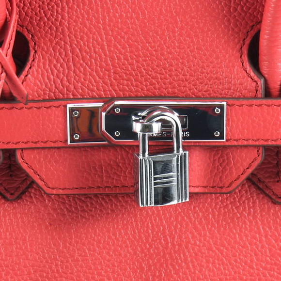 Hermes Birkin 35CM Smooth Leather Handbag 6089 Red Silver Hermes Birkin 35CM Smooth Leather Handbag 6089 Red Silver