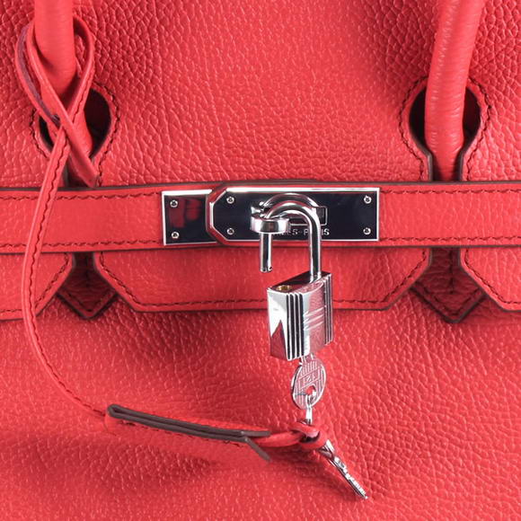 Hermes Birkin 35CM Smooth Leather Handbag 6089 Red Silver Hermes Birkin 35CM Smooth Leather Handbag 6089 Red Silver