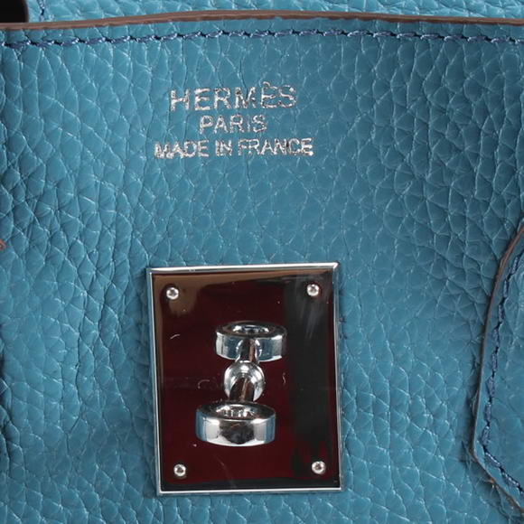 Hermes Birkin 35CM Togo Leather Handbag 6089 Blue Silver Hermes Birkin 35CM Togo Leather Handbag 6089 Blue Silver