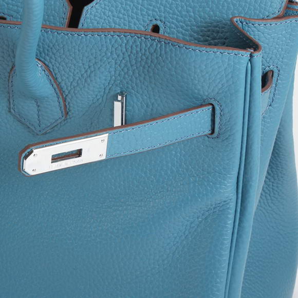 Hermes Birkin 35CM Togo Leather Handbag 6089 Blue Silver Hermes Birkin 35CM Togo Leather Handbag 6089 Blue Silver