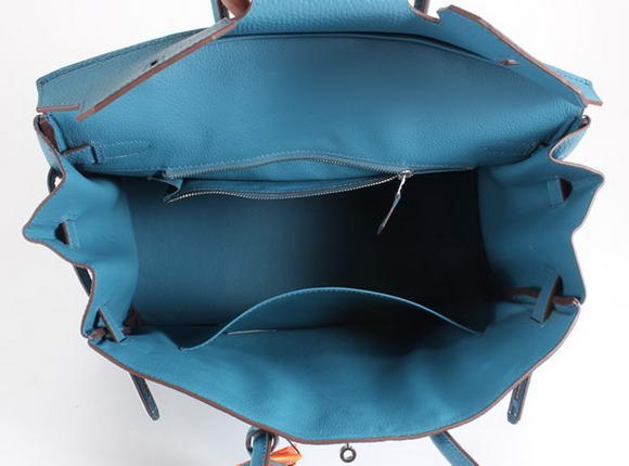 Hermes Birkin 35CM Togo Leather Handbag 6089 Blue Silver Hermes Birkin 35CM Togo Leather Handbag 6089 Blue Silver