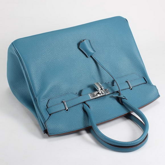 Hermes Birkin 35CM Togo Leather Handbag 6089 Blue Silver Hermes Birkin 35CM Togo Leather Handbag 6089 Blue Silver