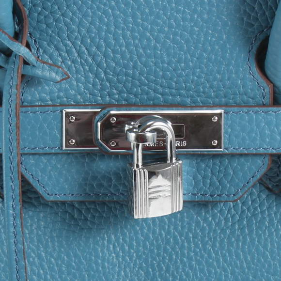 Hermes Birkin 35CM Togo Leather Handbag 6089 Blue Silver Hermes Birkin 35CM Togo Leather Handbag 6089 Blue Silver