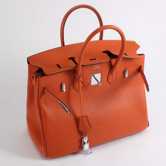 Hermes Birkin 35CM Togo Leather Handbag 6089 Orange Silver Hermes Birkin 35CM Togo Leather Handbag 6089 Orange Silver