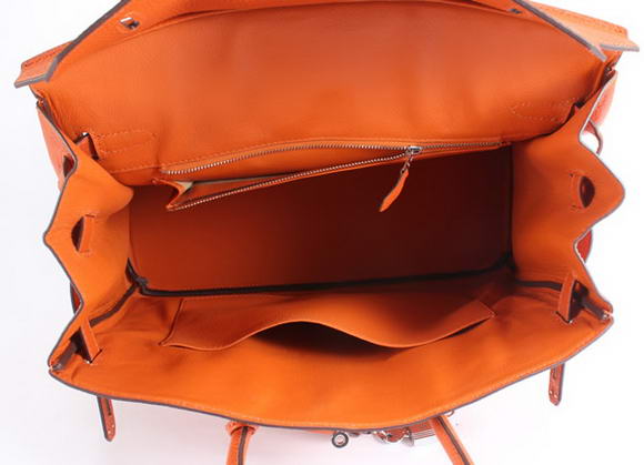 Hermes Birkin 35CM Togo Leather Handbag 6089 Orange Silver Hermes Birkin 35CM Togo Leather Handbag 6089 Orange Silver