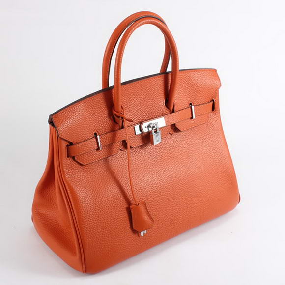 Hermes Birkin 35CM Togo Leather Handbag 6089 Orange Silver Hermes Birkin 35CM Togo Leather Handbag 6089 Orange Silver