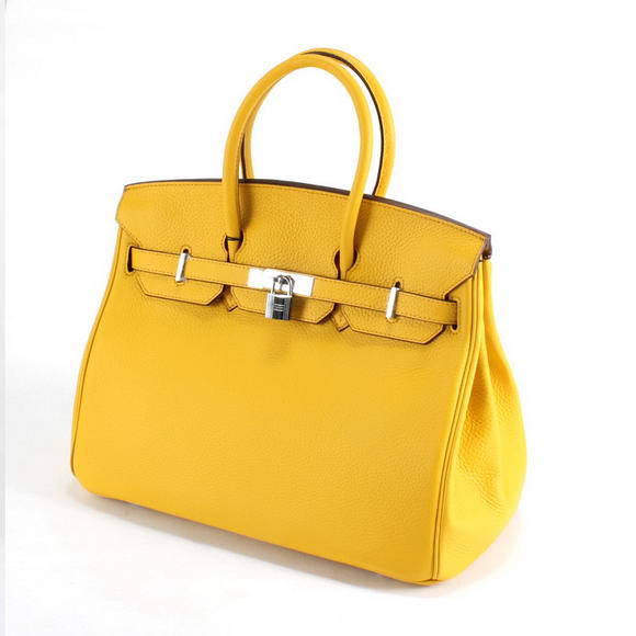 Hermes Birkin 35CM Togo Leather Handbag 6089 Yellow Silver Hermes Birkin 35CM Togo Leather Handbag 6089 Yellow Silver