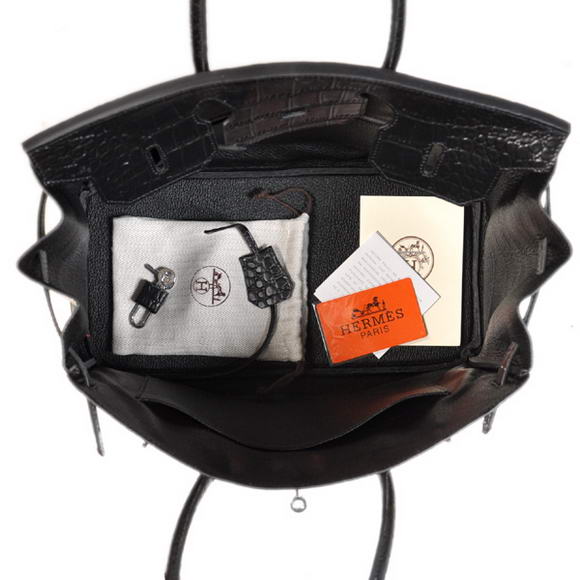 Hermes Birkin 35CM Tote Bags Crocodile Togo Leather Black Silver Hermes Birkin 35CM Tote Bags Crocodile Togo Leather Black Silver