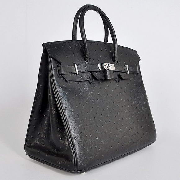 Hermes Birkin 35CM Tote Bags Ostrich Togo Leather Black Silver Hermes Birkin 35CM Tote Bags Ostrich Togo Leather Black Silver