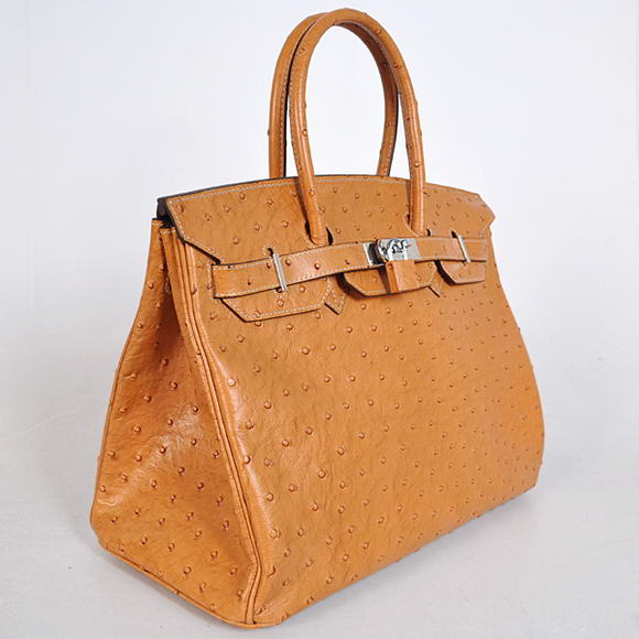 Hermes Birkin 35CM Tote Bags Ostrich Togo Leather Ocher Silver Hermes Birkin 35CM Tote Bags Ostrich Togo Leather Ocher Silver