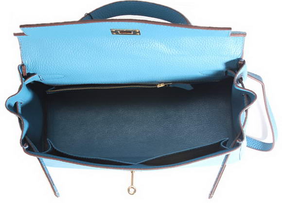 Hermes Kelly 32cm Togo Leather Handbags 6018 Blue Golden Hermes Kelly 32cm Togo Leather Handbags 6018 Blue Golden