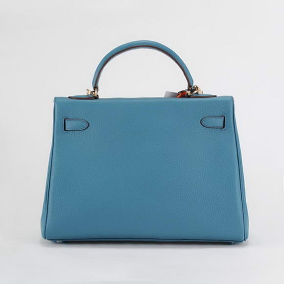 Hermes Kelly 32cm Togo Leather Handbags 6018 Blue Golden Hermes Kelly 32cm Togo Leather Handbags 6018 Blue Golden